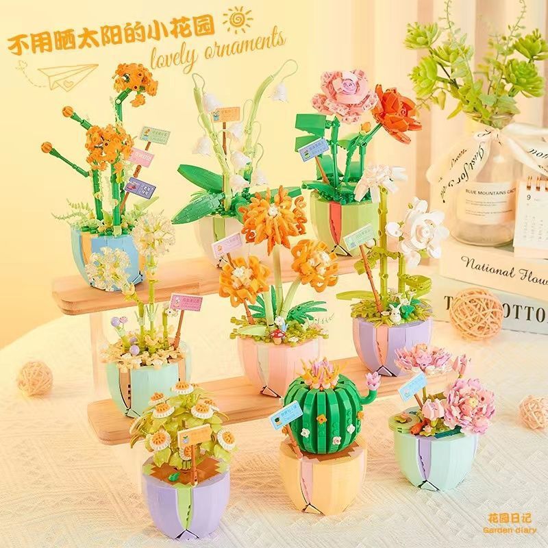 Flower Diary - Nano Blocks Mini Bricks Flower Bouquet Building Sets, Artificial Flowers Kit
