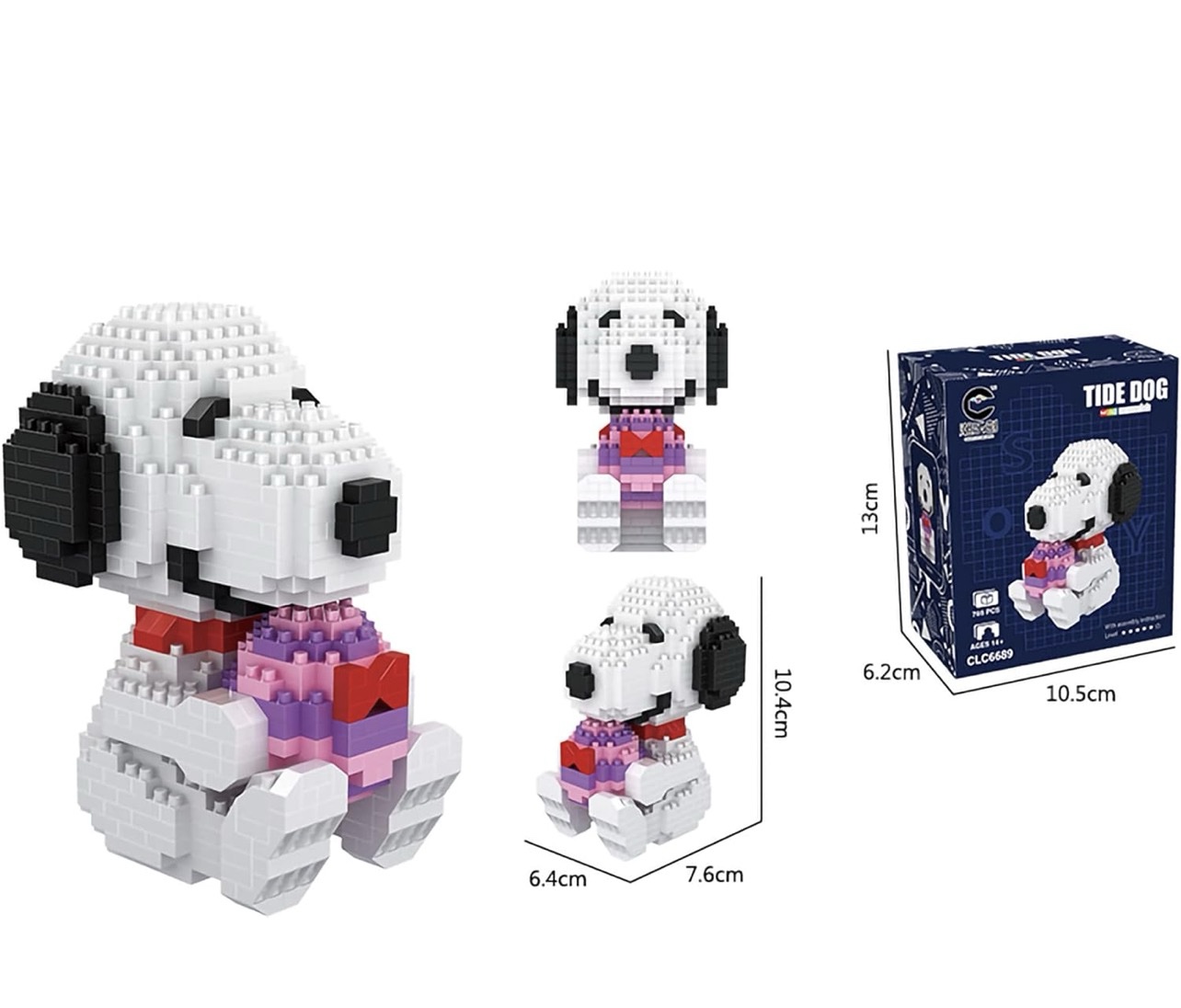Snoopy Disney Cartoon Mini Block Toy Model, Gift Box, Eros Cupid Miniature Particle Collecting Toy, Micro Brick Brain Game, Christmas Gifts, Pink